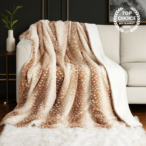 Deer Print Faux Fur Throw Blanket
