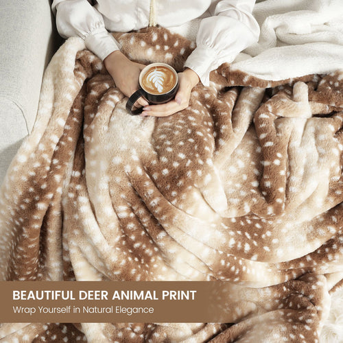 Deer Print Faux Fur Throw Blanket