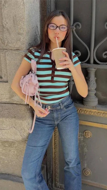 Short Sleeve Striped Polo Shirt